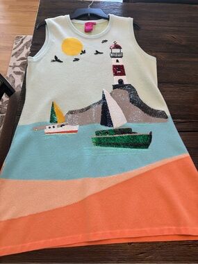 QUEEN OF SPARKLES Nautical Seaside Shift Dress XL Gently Used